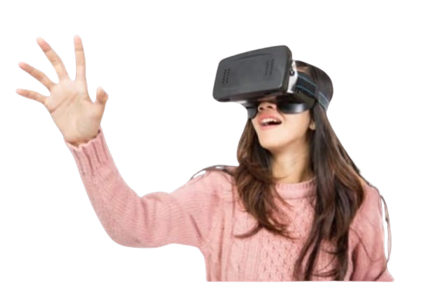 Person using VR headset for touchless technology